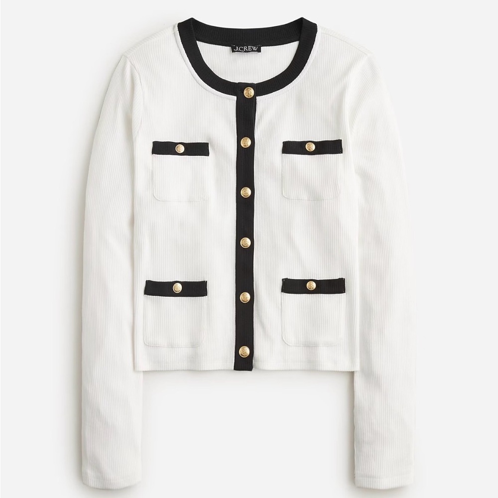 J. Crew Cream  Button-Front Cardigan with Black Trim